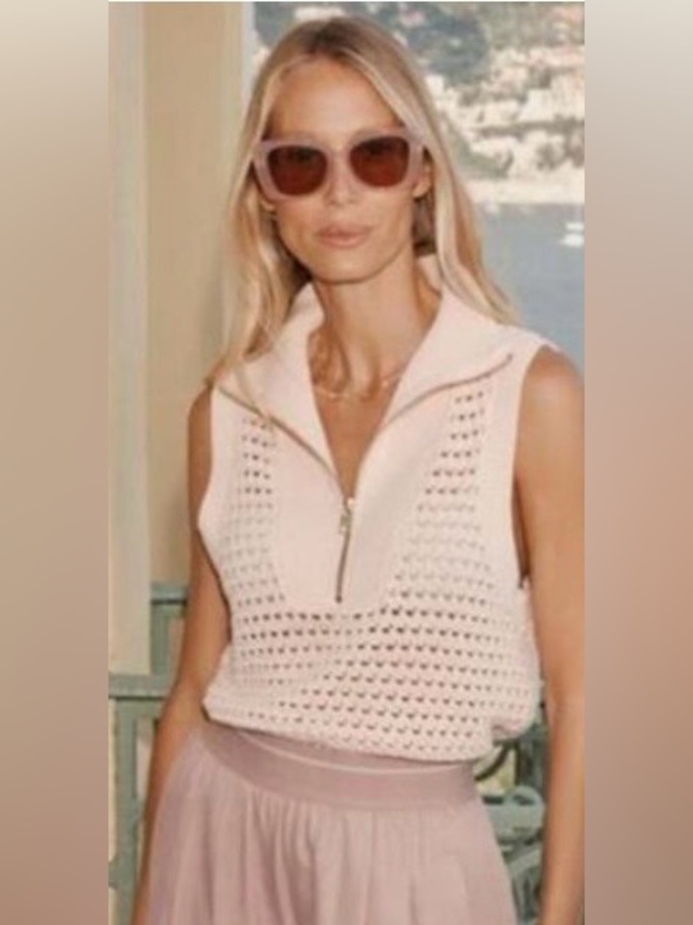 Varley Bains Light Pink Sleeveless Zip Tank Size Small